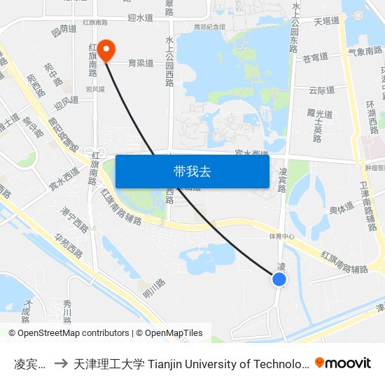 凌宾路 to 天津理工大学 Tianjin University of Technology map