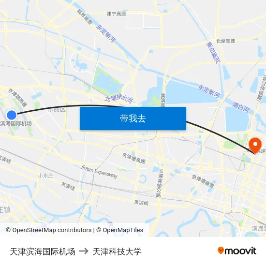 天津滨海国际机场 to 天津科技大学 map