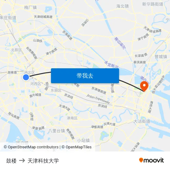 鼓楼 to 天津科技大学 map