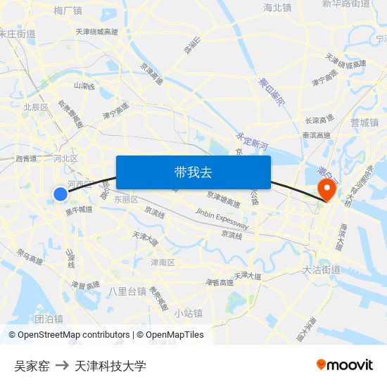 吴家窑 to 天津科技大学 map