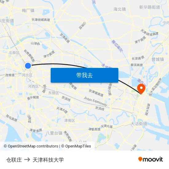 仓联庄 to 天津科技大学 map