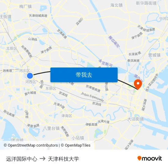 远洋国际中心 to 天津科技大学 map