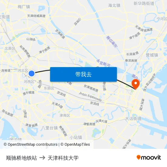 顺驰桥地铁站 to 天津科技大学 map