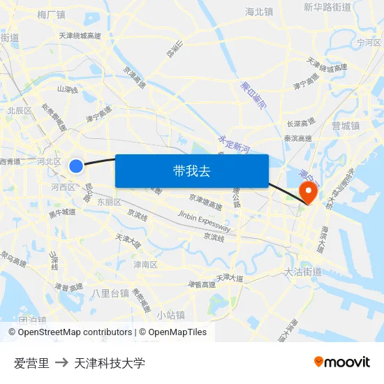 爱营里 to 天津科技大学 map
