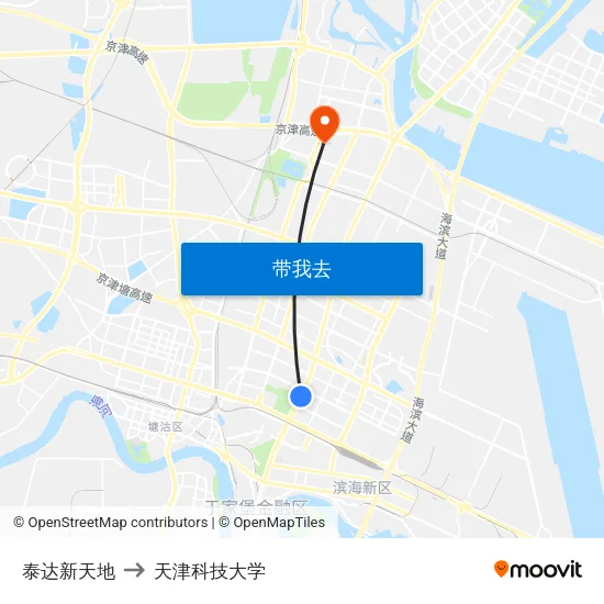 泰达新天地 to 天津科技大学 map