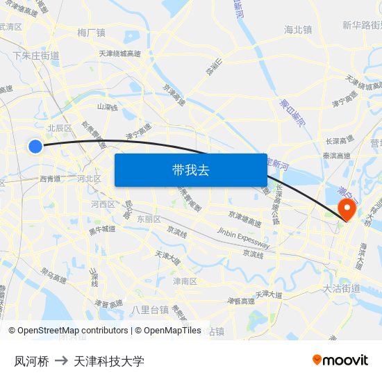 凤河桥 to 天津科技大学 map