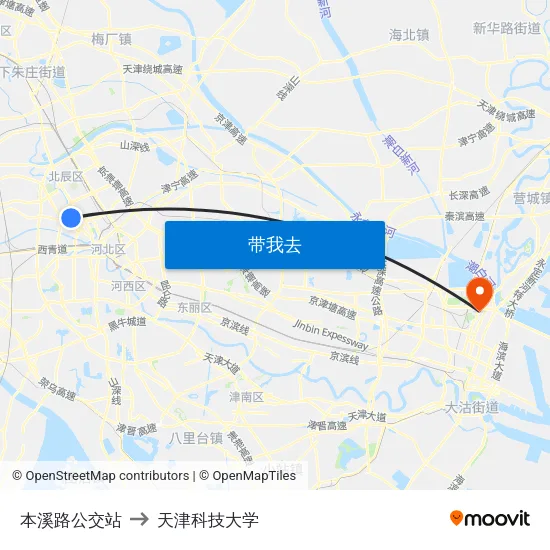 本溪路公交站 to 天津科技大学 map