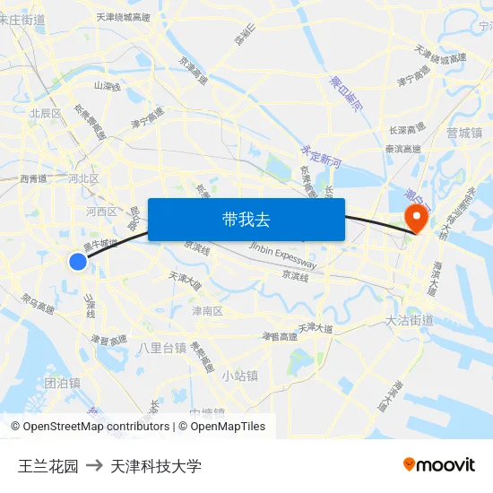 王兰花园 to 天津科技大学 map
