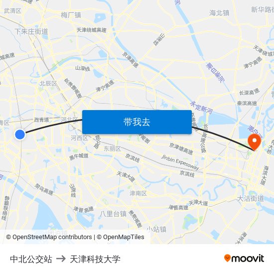 中北公交站 to 天津科技大学 map