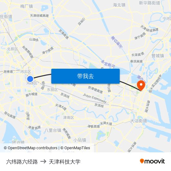 六纬路六经路 to 天津科技大学 map