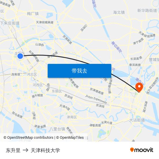 东升里 to 天津科技大学 map