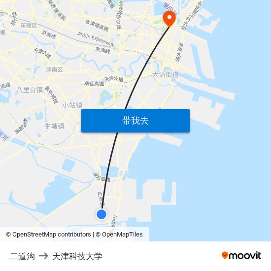 二道沟 to 天津科技大学 map