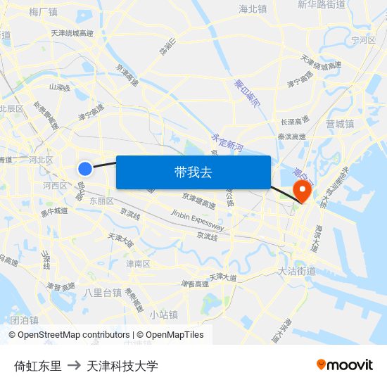 倚虹东里 to 天津科技大学 map