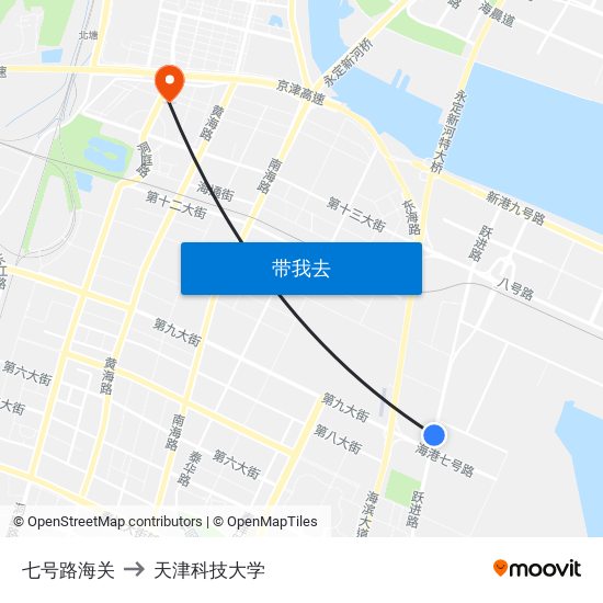 七号路海关 to 天津科技大学 map