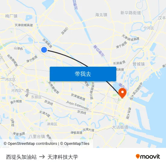 西堤头加油站 to 天津科技大学 map