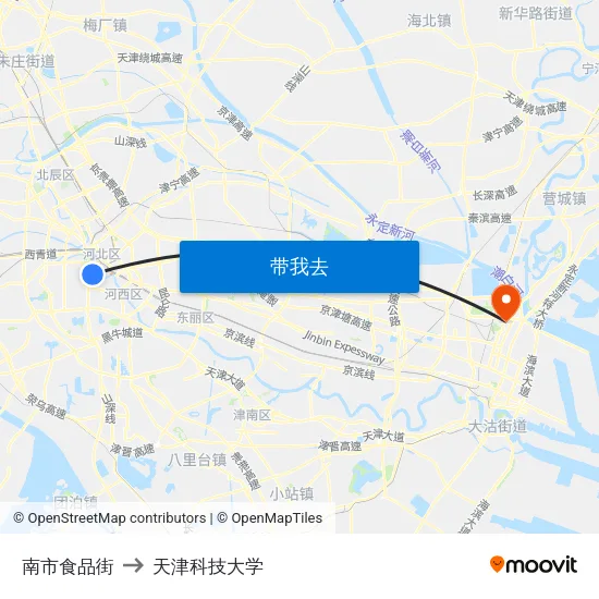 南市食品街 to 天津科技大学 map