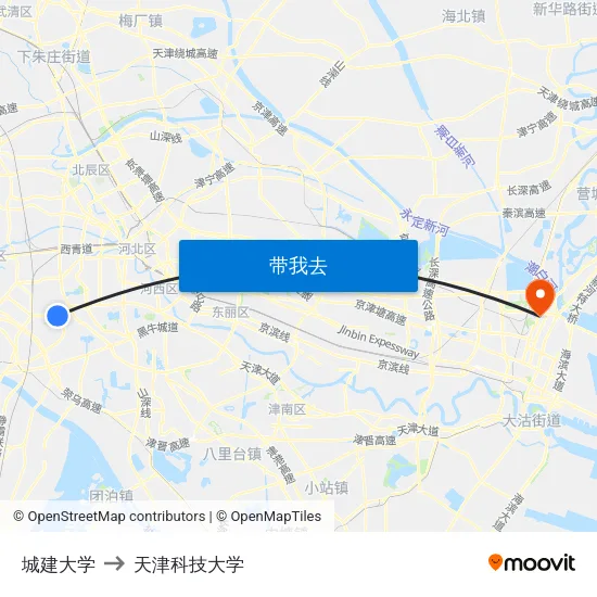 城建大学 to 天津科技大学 map