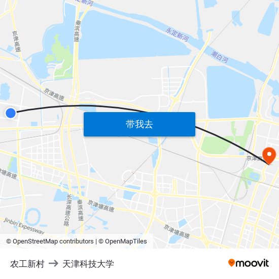 农工新村 to 天津科技大学 map