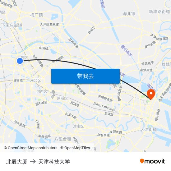 北辰大厦 to 天津科技大学 map