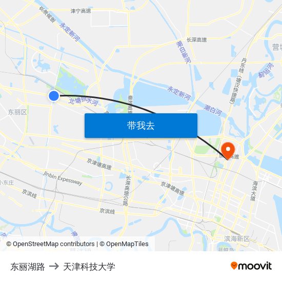 东丽湖路 to 天津科技大学 map