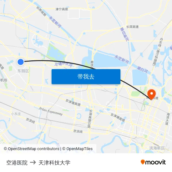 空港医院 to 天津科技大学 map