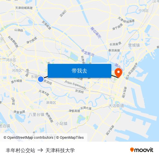 丰年村公交站 to 天津科技大学 map