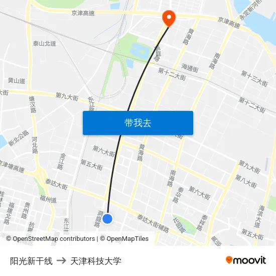 阳光新干线 to 天津科技大学 map