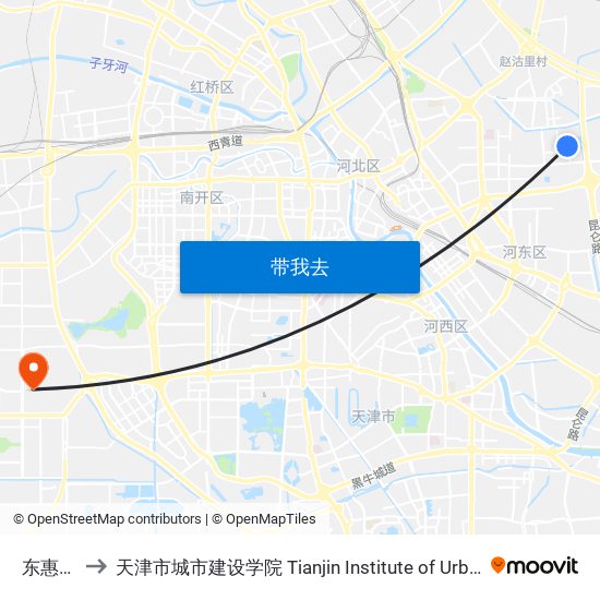 东惠家园 to 天津市城市建设学院 Tianjin Institute of Urban Construction map