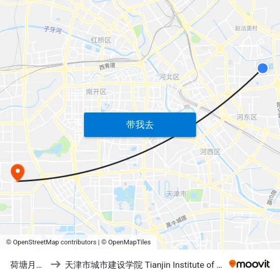 荷塘月色家园 to 天津市城市建设学院 Tianjin Institute of Urban Construction map