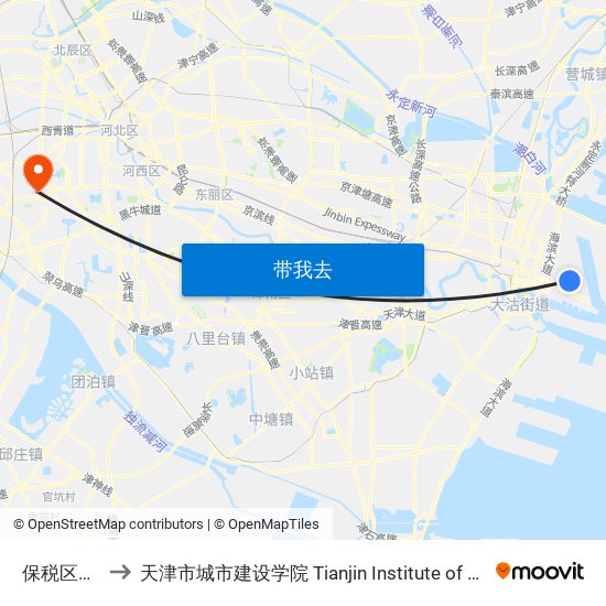 保税区管委会 to 天津市城市建设学院 Tianjin Institute of Urban Construction map