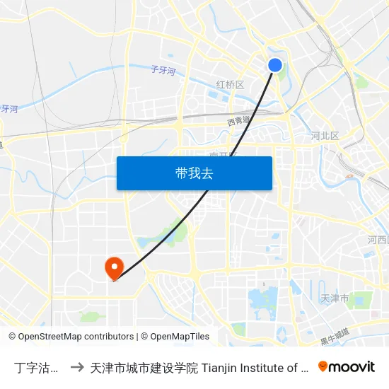 丁字沽一号路 to 天津市城市建设学院 Tianjin Institute of Urban Construction map