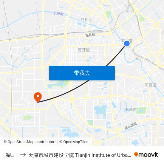 望海楼 to 天津市城市建设学院 Tianjin Institute of Urban Construction map
