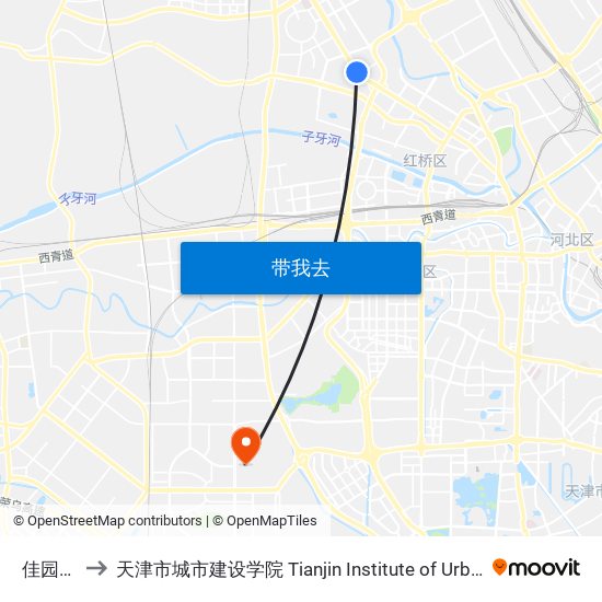 佳园南里 to 天津市城市建设学院 Tianjin Institute of Urban Construction map