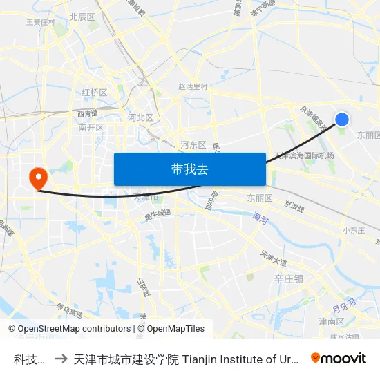 科技大厦 to 天津市城市建设学院 Tianjin Institute of Urban Construction map