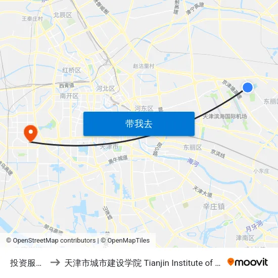 投资服务中心 to 天津市城市建设学院 Tianjin Institute of Urban Construction map