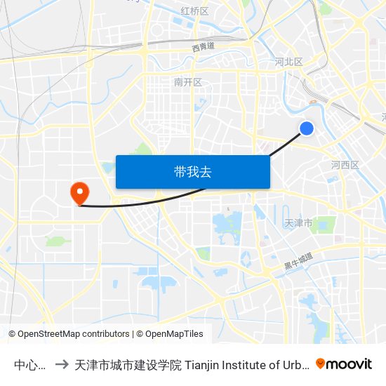 中心公园 to 天津市城市建设学院 Tianjin Institute of Urban Construction map