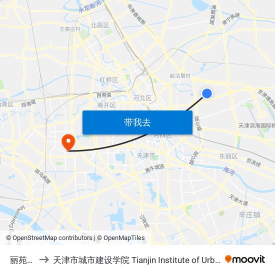 丽苑小区 to 天津市城市建设学院 Tianjin Institute of Urban Construction map