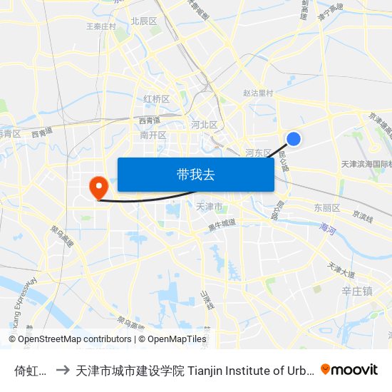 倚虹东里 to 天津市城市建设学院 Tianjin Institute of Urban Construction map