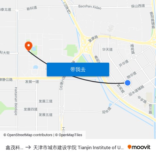 鑫茂科技园 to 天津市城市建设学院 Tianjin Institute of Urban Construction map