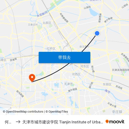 何庄子 to 天津市城市建设学院 Tianjin Institute of Urban Construction map