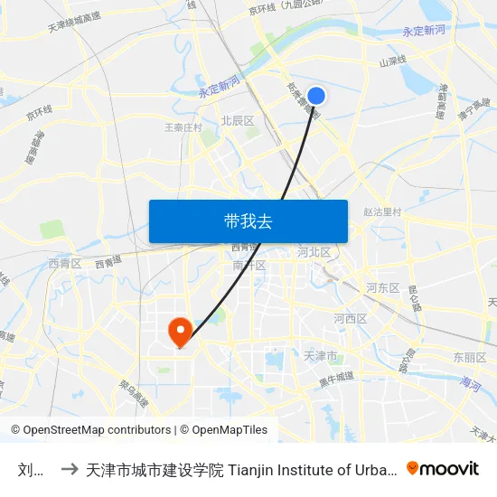 刘安庄 to 天津市城市建设学院 Tianjin Institute of Urban Construction map