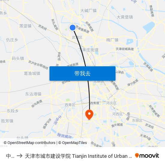 中粮 to 天津市城市建设学院 Tianjin Institute of Urban Construction map