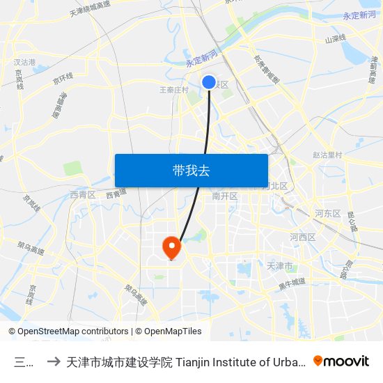 三百万 to 天津市城市建设学院 Tianjin Institute of Urban Construction map