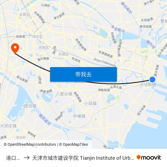 港口医院 to 天津市城市建设学院 Tianjin Institute of Urban Construction map