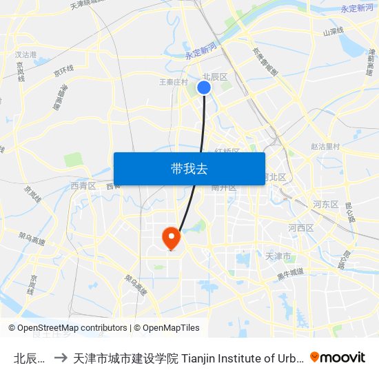 北辰大厦 to 天津市城市建设学院 Tianjin Institute of Urban Construction map