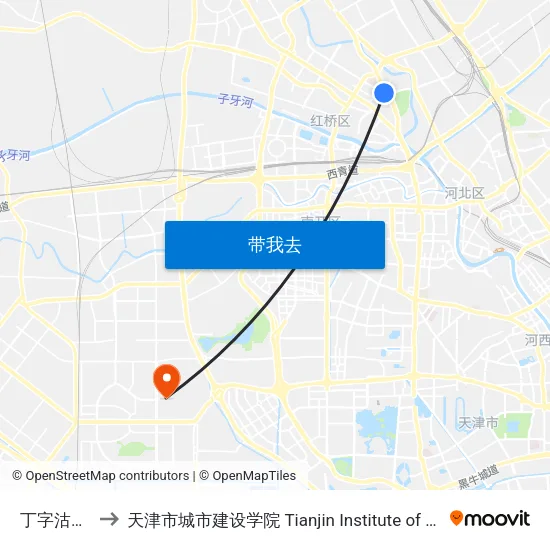 丁字沽公交站 to 天津市城市建设学院 Tianjin Institute of Urban Construction map