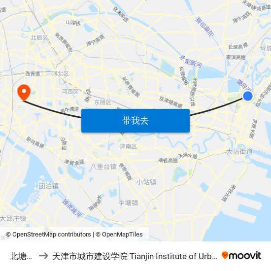 北塘古镇 to 天津市城市建设学院 Tianjin Institute of Urban Construction map