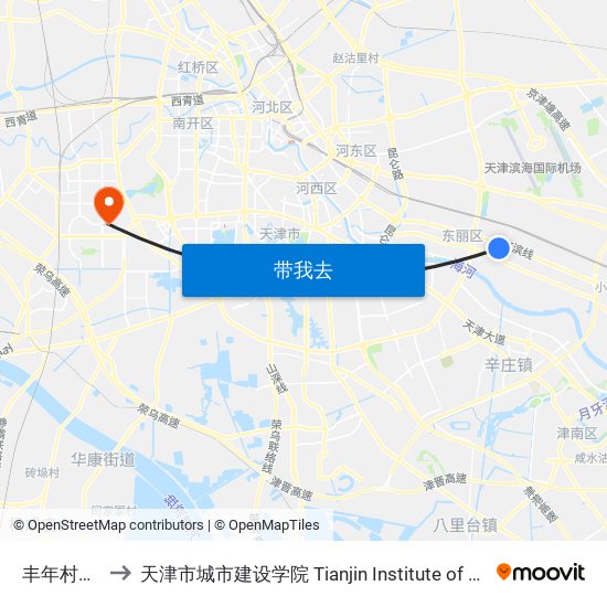 丰年村公交站 to 天津市城市建设学院 Tianjin Institute of Urban Construction map