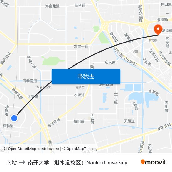 南站 to 南开大学（迎水道校区）Nankai University map