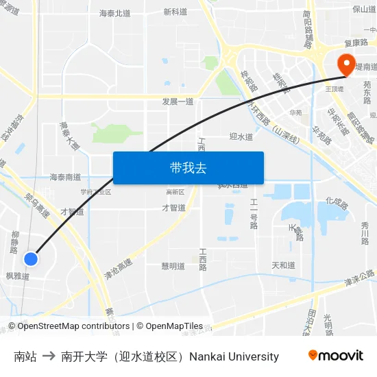 南站 to 南开大学（迎水道校区）Nankai University map